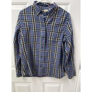 LL Bean Flannel Shirt Men's Blue Long Sleeve Button Down Collared Reg SZ Medium